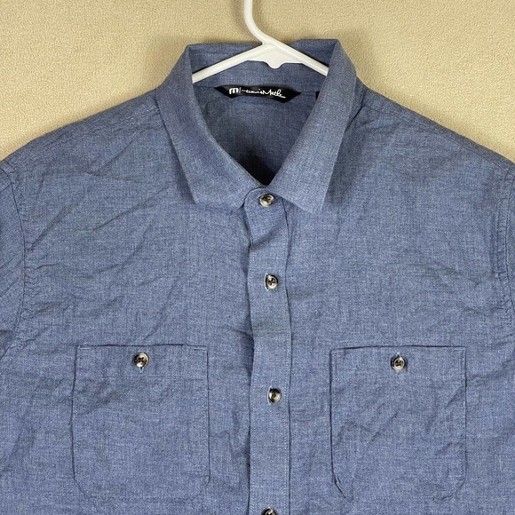 Travis Mathew Mens L Gray Long Sleeve Button Up Shirt Chest Pocket Lightweight - Picture 2 of 11